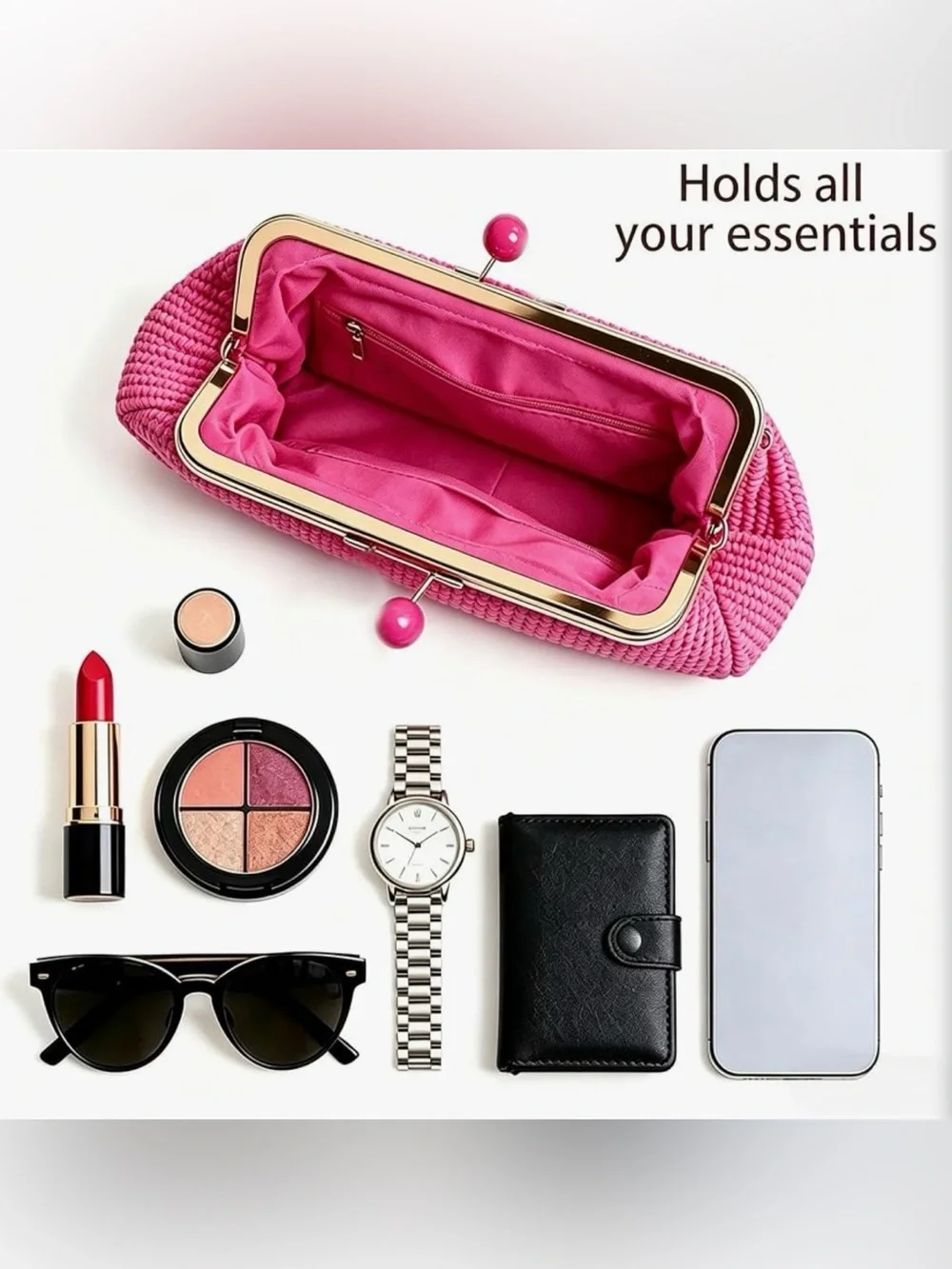 NEW Pink Woven Kiss-Lock Clutch